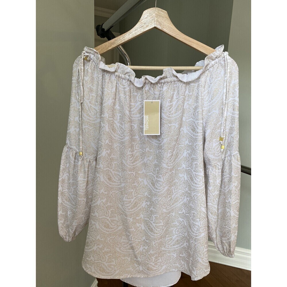 MICHAEL MICHAEL KORS Off-The-Shoulder Top Ruffled Women's Blouse Tunic M $110